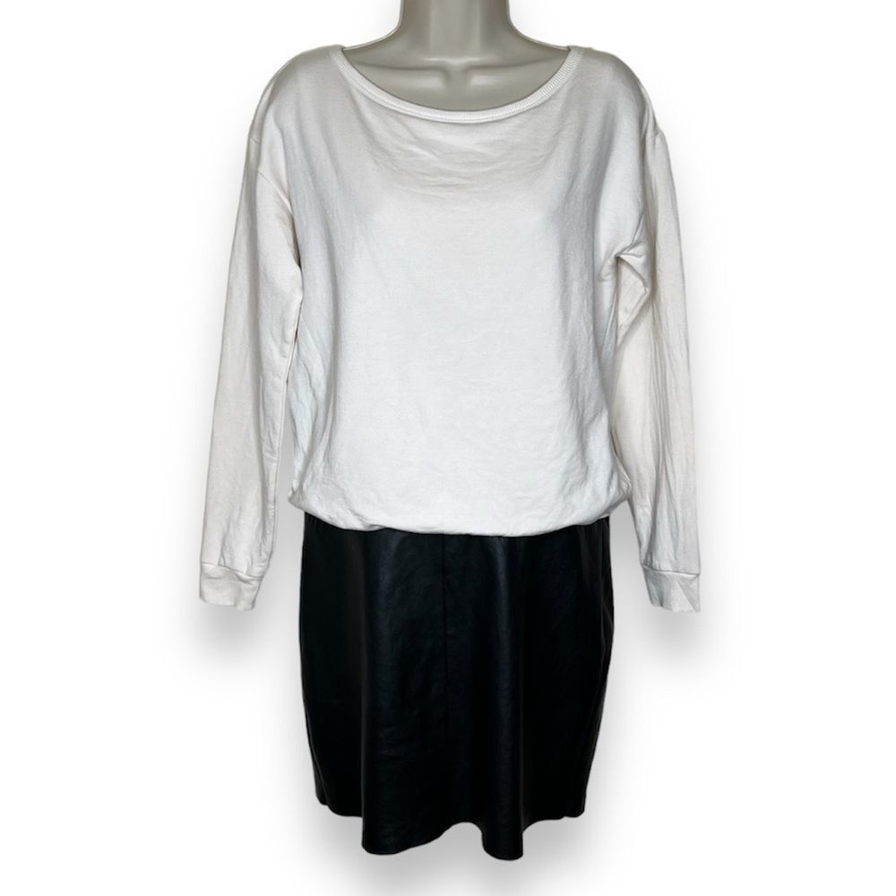 Bailey 44 Passive Aggressive Cream Sweatshirt Black Faux Leather Dress Women Sm